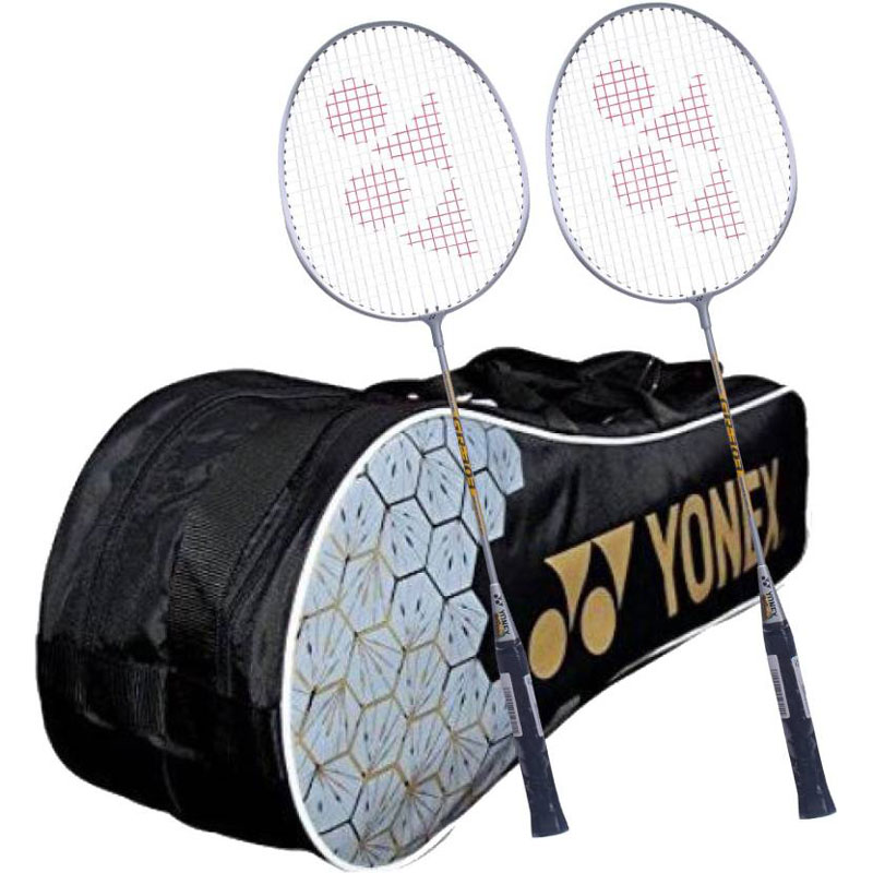 Yonex Kitbag Racquet Badminton Kit (1 SUNR 1005 Badminton Kitbag + 2 GR 303 Badminton Racquet, GREY)