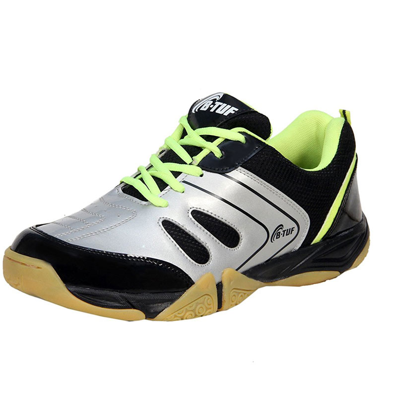 B-Tuf EMPOWER AntiSkid Super Grip Badminton Shoes (Non Marking) Men's/Women's (Silver/Black/Green)