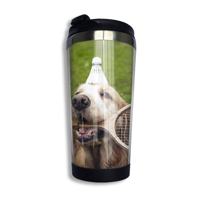 Changan Stainless Steel Thermal Insulation Water Bottles Dog Badminton Print Travel Mug Non-Leaking Sports Kettle