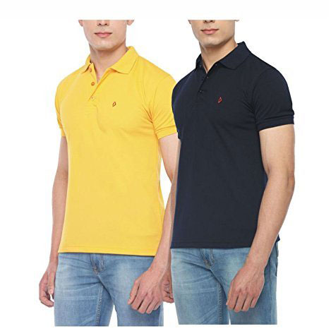 Digo Solid Men's Polo Neck Yellow, Dark Blue T-Shirt (Pack of 2) 