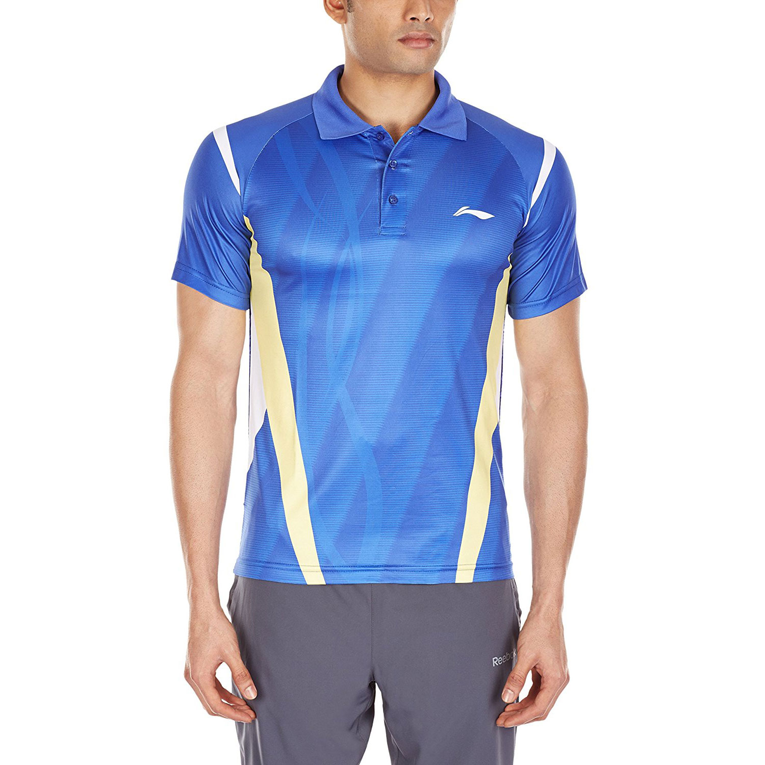  Li-Ning ALPH421-4 Collar Badminton T-Shirt, Men's (Blue) 