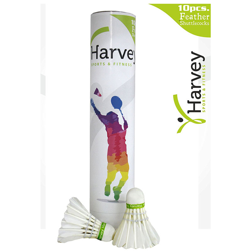   HARVEY SPORTS & FITNESS Feather Shuttlecock Feather Shuttle - White  (Medium, 77, Pack of 10)